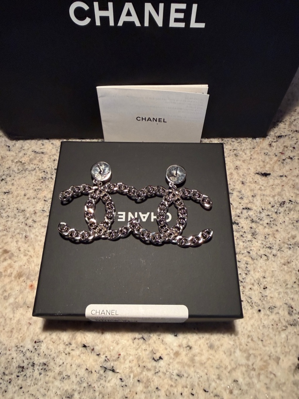 CHANEL Silver Chain Logo Earrings - Picture 7 of 7